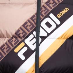 Fendi Black Synthetic Logo Printed Hoodie Puffer Jacket XL