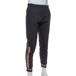 Pre Owned Fendi Black Knit Logo Printed Paneled Joggers L