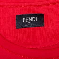 Pre Owned Fendi Red Cotton Laser Cut Monster Eyes Crewneck T-shirt S