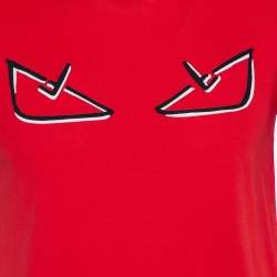 Pre Owned Fendi Red Cotton Laser Cut Monster Eyes Crewneck T-shirt S