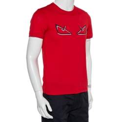 Pre Owned Fendi Red Cotton Laser Cut Monster Eyes Crewneck T-shirt S