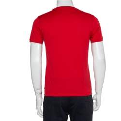 Pre Owned Fendi Red Cotton Laser Cut Monster Eyes Crewneck T-shirt S