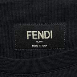 مملوكة مسبقًا Fendi Black Cotton FF Applique T-Shirt M