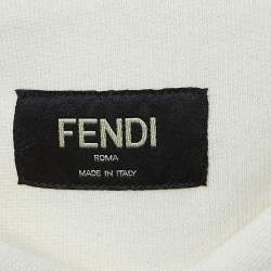 Pre Owned Fendi White Logo Embroidered Cotton & Cashmere Hoodie L