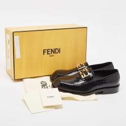 Fendi Black Cro Embossed Leather Ff Baguette-Motif Loafers Size 42