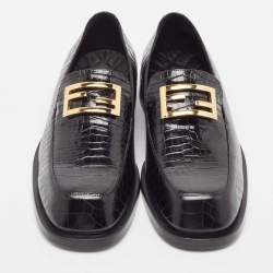 Fendi Black Cro Embossed Leather Ff Baguette-Motif Loafers Size 42