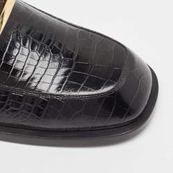 Fendi Black Cro Embossed Leather Ff Baguette-Motif Loafers Size 42