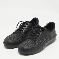 Fendi Black Zucca Fabric and Leather Low Top Sneakers Size 46