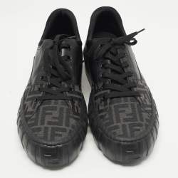 Fendi Black Zucca Fabric and Leather Low Top Sneakers Size 46
