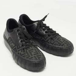 Fendi Black Zucca Fabric and Leather Low Top Sneakers Size 46