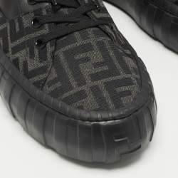Fendi Black Zucca Fabric and Leather Low Top Sneakers Size 46
