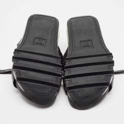Pre Owned Fendi Blue/Black Python and Canvas Flat Sandals Size 43