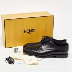 Pre Owned Fendi Black Leather FF Karligraphy Lace Up Derby Size 43