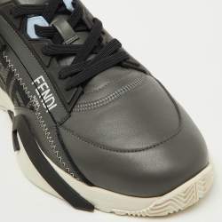 Fendi Grey/Black Leather and Fabric Flow Low Top Sneakers Size 42