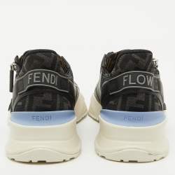 Fendi Grey/Black Leather and Fabric Flow Low Top Sneakers Size 42