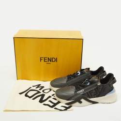 Fendi Grey/Black Leather and Fabric Flow Low Top Sneakers Size 42