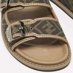 Fendi Brown Zucca Canvas and Leather Feel Sandals Size 41