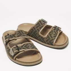 Fendi Brown Zucca Canvas and Leather Feel Sandals Size 41
