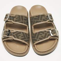 Fendi Brown Zucca Canvas and Leather Feel Sandals Size 41