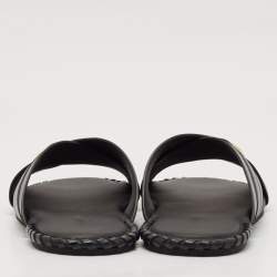 Fendi Black Leather O'Lock Flat Slides Size 41