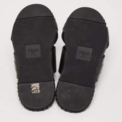 Fendi Black Leather O'Lock Flat Slides Size 41
