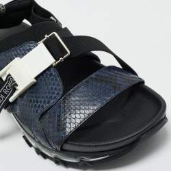 Fendi Navy Blue/Black Python and Elastic Strap Flat Sandals Size 45