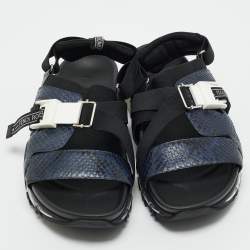 Fendi Navy Blue/Black Python and Elastic Strap Flat Sandals Size 45