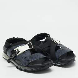 Fendi Navy Blue/Black Python and Elastic Strap Flat Sandals Size 45