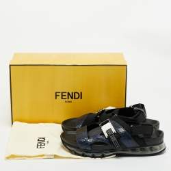 Fendi Navy Blue/Black Python and Elastic Strap Flat Sandals Size 45