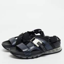 Fendi Navy Blue/Black Python and Elastic Strap Flat Sandals Size 45