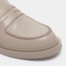 Pre Owned Fendi Grey Leather Frame Slip On Loafers 44