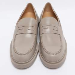 Pre Owned Fendi Grey Leather Frame Slip On Loafers 44