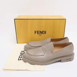 Pre Owned Fendi Grey Leather Frame Slip On Loafers 44