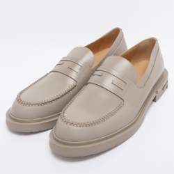 Pre Owned Fendi Grey Leather Frame Slip On Loafers 44