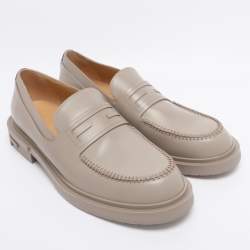 Pre Owned Fendi Grey Leather Frame Slip On Loafers 44