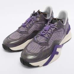 Pre Owned Fendi Purple Jacquard and Rubber Flow Low Top Sneakers Size 44