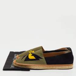 مملوكة مسبقًا Fendi Black/Green Suede and Canvas Bag Bugs Monster Espadrille Flats Size 45
