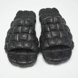 Pre Owned Fendi Black FF Logo Print Rubber Flip Flops Size 46