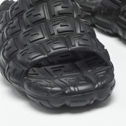 Pre Owned Fendi Black FF Logo Print Rubber Flip Flops Size 46