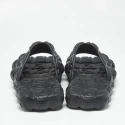 Pre Owned Fendi Black FF Logo Print Rubber Flip Flops Size 46
