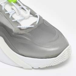 Pre Owned Fendi Grey/Green Fabric and Rubber Flow Low Top Sneakers Size 44