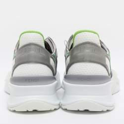 Pre Owned Fendi Grey/Green Fabric and Rubber Flow Low Top Sneakers Size 44