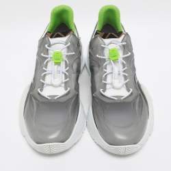 Pre Owned Fendi Grey/Green Fabric and Rubber Flow Low Top Sneakers Size 44