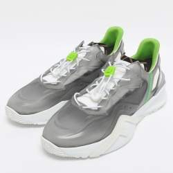 Pre Owned Fendi Grey/Green Fabric and Rubber Flow Low Top Sneakers Size 44