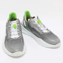 Pre Owned Fendi Grey/Green Fabric and Rubber Flow Low Top Sneakers Size 44