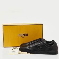 Pre Owned Fendi Black Leather Motif Low Top Sneakers Size 42.5