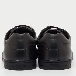 Pre Owned Fendi Black Leather Motif Low Top Sneakers Size 42.5