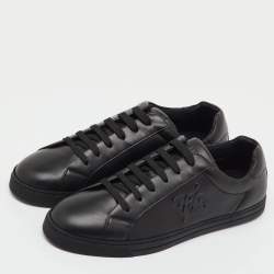 Pre Owned Fendi Black Leather Motif Low Top Sneakers Size 42.5