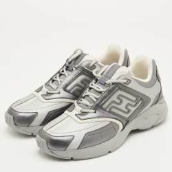 Pre Owned Fendi Faster Size 42 Grey Leather and Mesh Low Top Sneakers