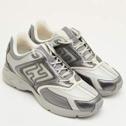 Pre Owned Fendi Faster Size 42 Grey Leather and Mesh Low Top Sneakers